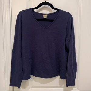L.L. Bean Women's Dark Blue Navy Supima Cotton V-Neck Long Sleeve Top Size Large